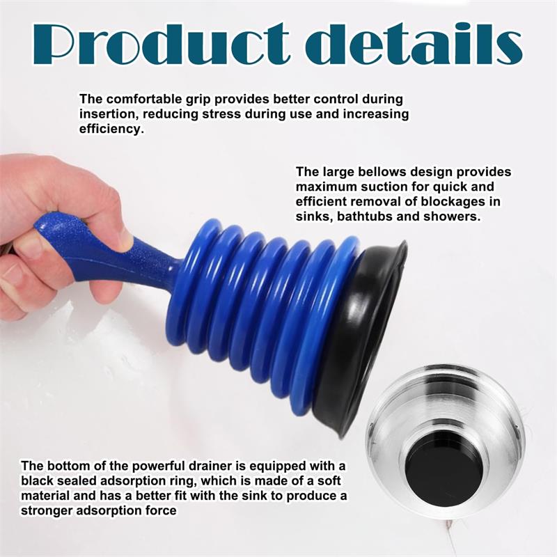 Compact Drain Plunger for Quick and Easy Clog Removal in Sinks, Bathtubs, and Small Drains