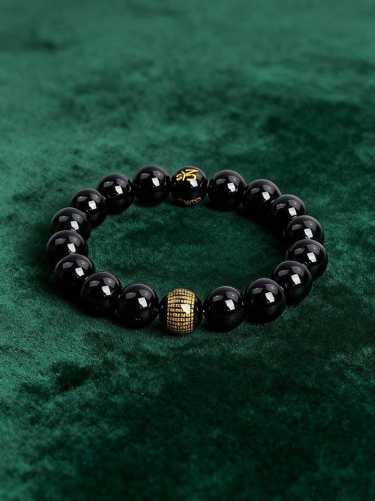 Onyx Beads Protection & Vigour Buddhist Bracelet Heart Sutra Six True Words Natural Stone Prayer Beads for Men Calmness Jewelry