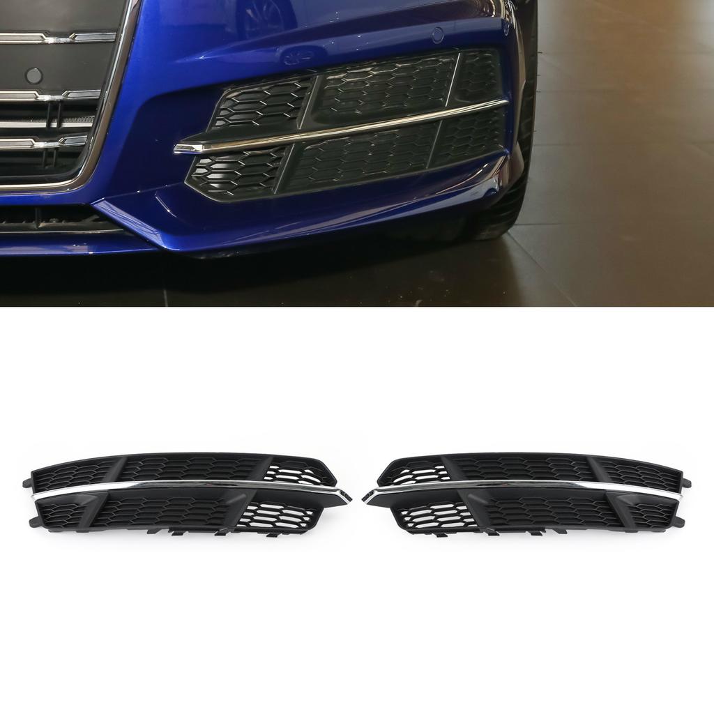 Front Bumper Lower Grille Grill 4G0807681AN 4G0807682AN Fit for A6 C7 S-Line 2016-2018 Black Chrome
