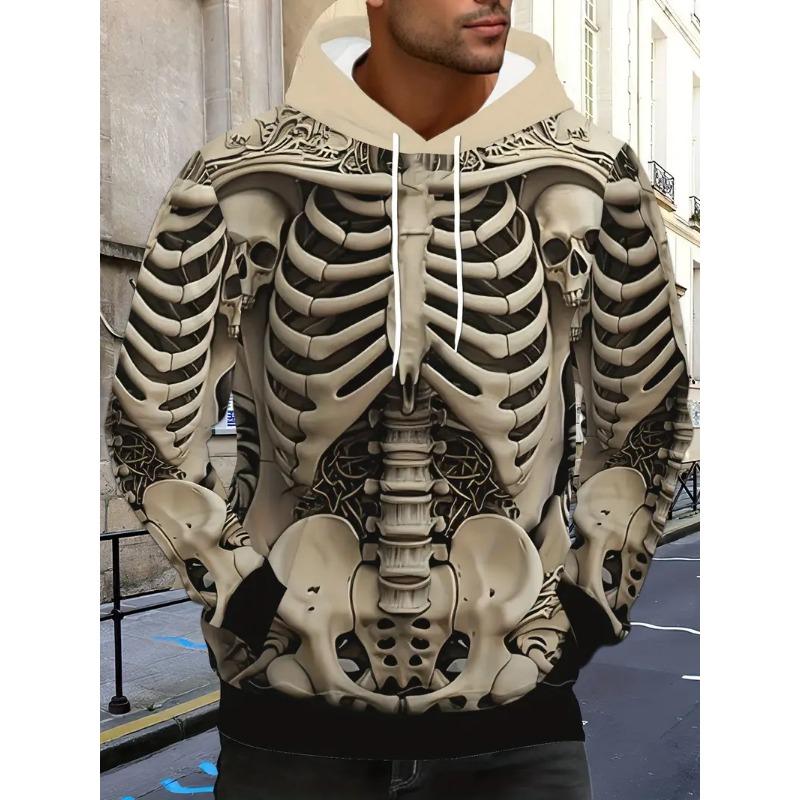 2025 New Men's Vintage Skull Skeleton 3D Print Hoodie Men Women Fashion Oversized Hoodie Sweatshirt Halloween Unisex Tracksuit