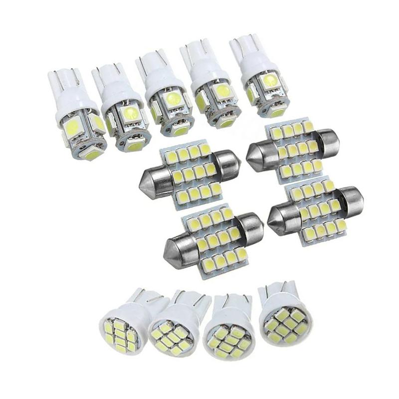 13pcs/Set 12V White LED Universal Car Interior Light Dome Map License Plate Lamp Bulb Kit 6000K
