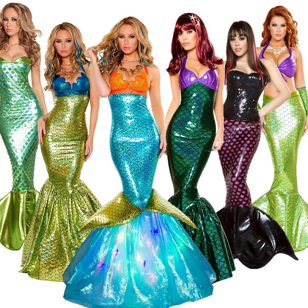Xqwewanticebb Unisex Halloween Costume Adult Mermaid Princess Dress Sequins Cosplay Costume Sexy Chest Wrap Show Evening Dress Cm