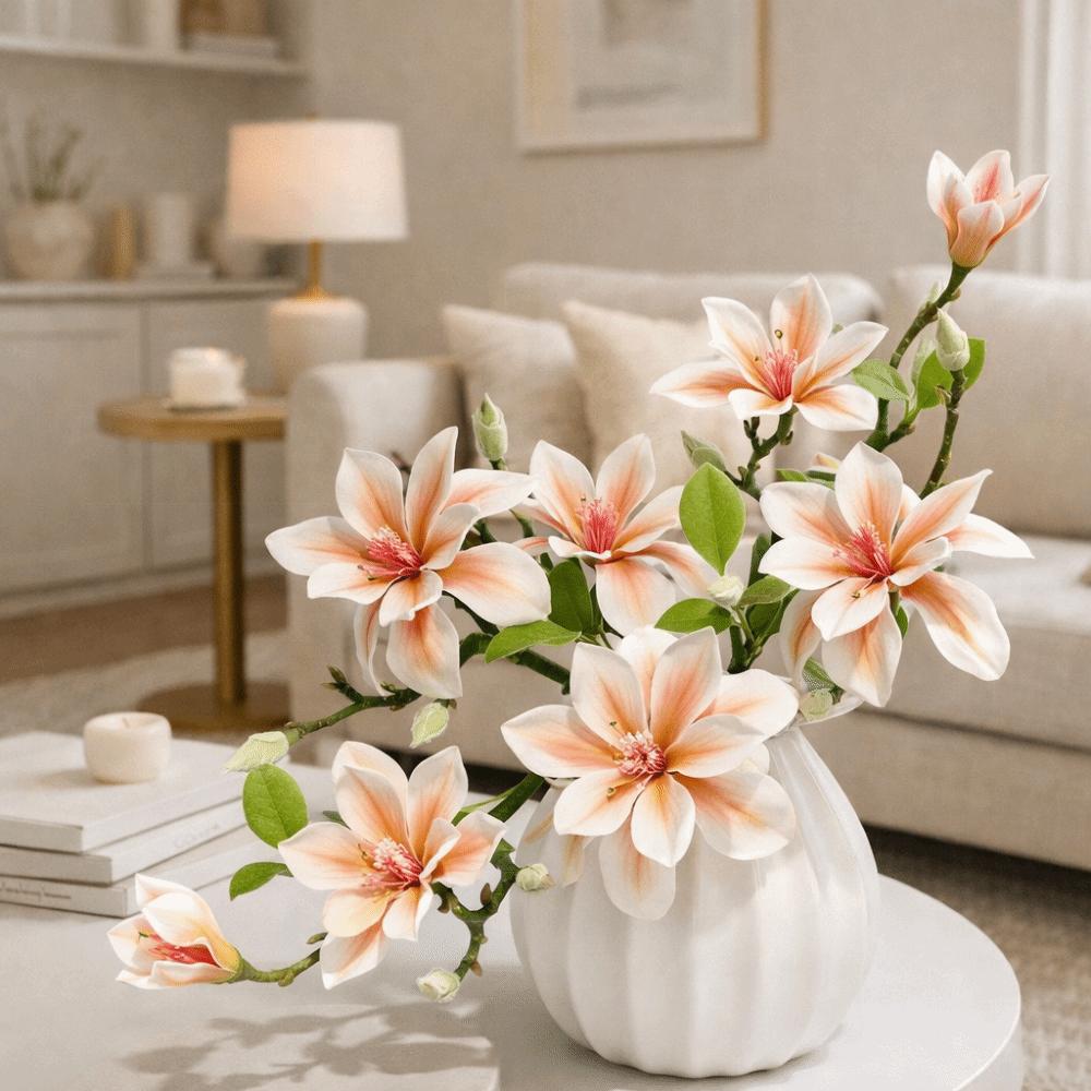 Handmade Artificial Magnolia Flower Realistic Fake Silk Flower Simulation Orchid  Landscape Design