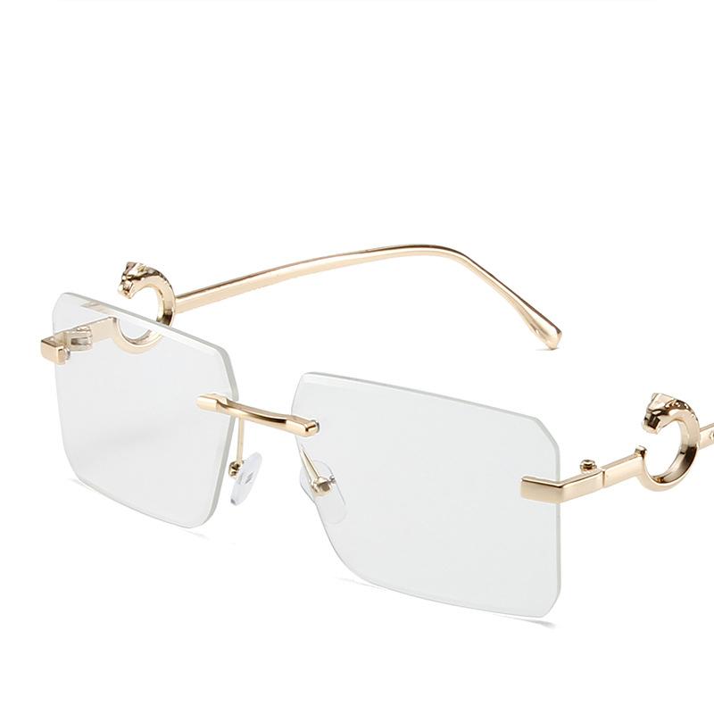 

Маленькие прямоугольные круглые металлические солнцезащитные очки без оправы для мужчин, леопардовые солнцезащитные очки без оправы для женщин, винтажные очки белый