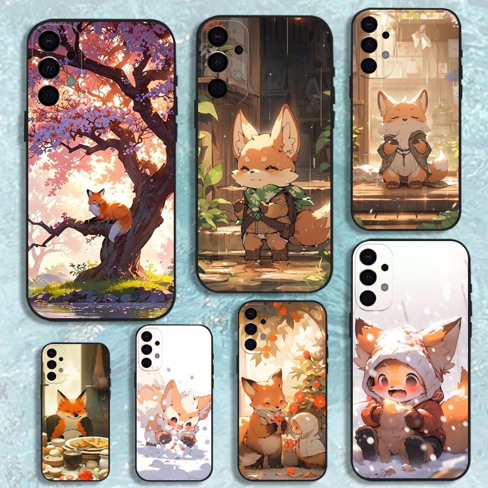 Süße Cartoon-Tierfuchs-Handyhülle für Samsung S25, S24, S21, S22, S23, S30, Ultra, S20, Plus, Fe, Lite, Note, 10, 9, 5G Schwarze Hülle