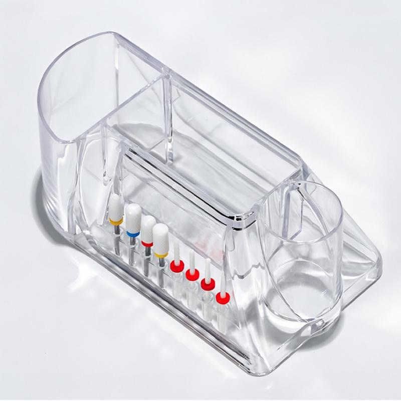 1pc Nail Drill Storage Box Grinding Head Storage Box Transparent Desktop Display Stand Nail File Makeup Brush Organizer