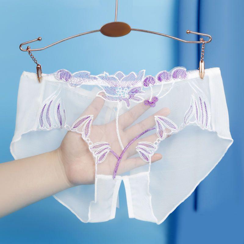 Sexy dámské průsvitné kalhotky Spodní prádlo Jacquard T-kalhoty s otevřeným rozkrokem Kalhotky jednobarevné spodní prádlo