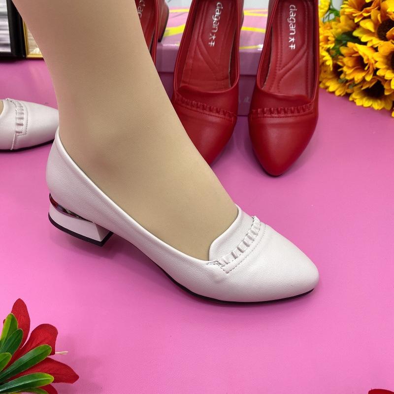 Leather Low-heeled Single Shoes Women's 2025 New Versatile Comfortable Shallow Pointed Small Leather Shoes Fashion Trend Middle-aged Heels