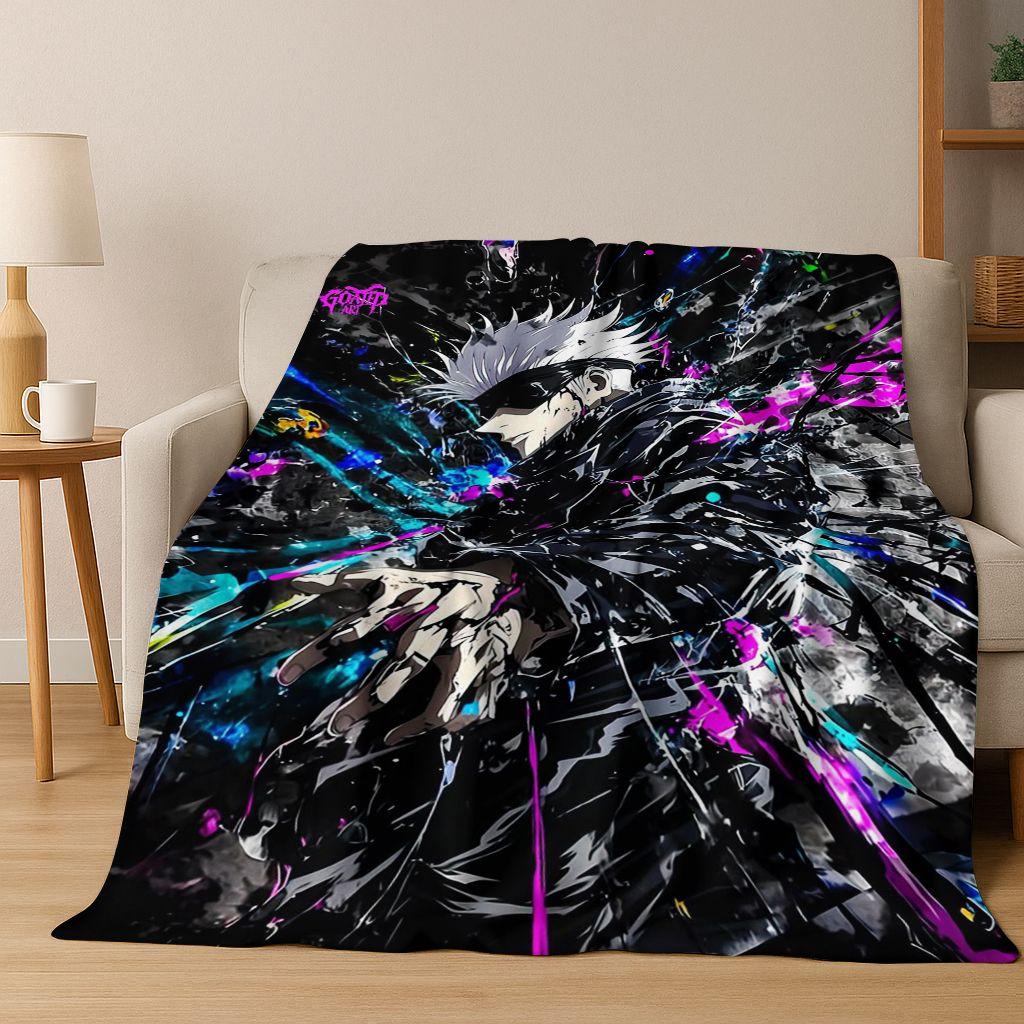 Anime Jujutsu Kaisen Yuji Satoru Kreskówkowy Koc Flanelowy, Przytulny Miękki Koc Rzutowy do Domu Sypialni Łóżka Kanapy Pokrowiec Piknikowy Prezent Dziecko
