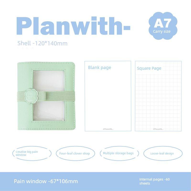 

Planwith Leather Pain Window Book A7 Loose-Leaf Journal Book Good-looking Notebook Book Clover DIY Portable Green Clover