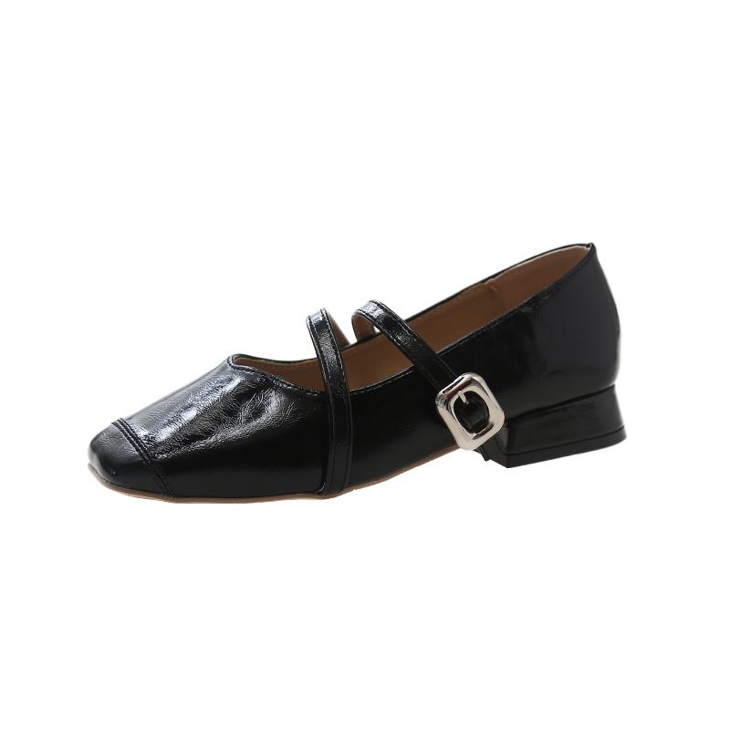Women's Shoes 2024 Fashionable Square Toe Shallow Mouth Women's Shoes Solid Color Medium Heel Strap Strap Women's High Heels