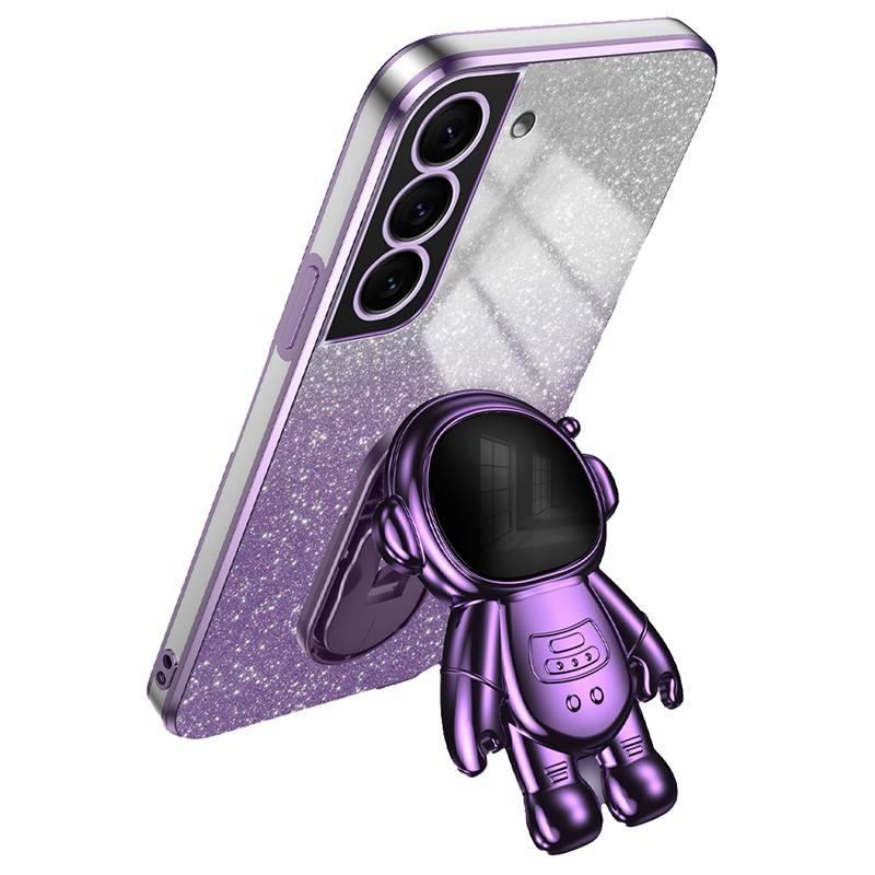 For Samsung Galaxy S22+ 5G Electroplating Case Astronaut Kickstand Phone Cover