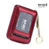 Exquisite RFID Genuine Leather Accordion Card Holder for Women and Men with Keychain