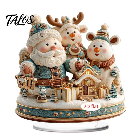 New Year Party Supplies Christmas Candle Ornament, 2D Flat Acrylic Ornament with Base, Tabletop Ornaments Snowman Reindeer Festive Table Centerpiece
