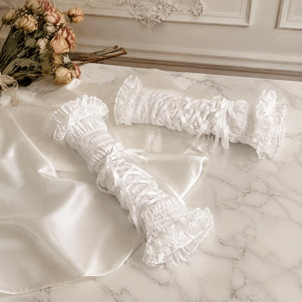 Ruffled Lace Women's Arm Warmers Yarn Knitted Wrist Cuffs Lace Arm Sleeves  Anime Costume