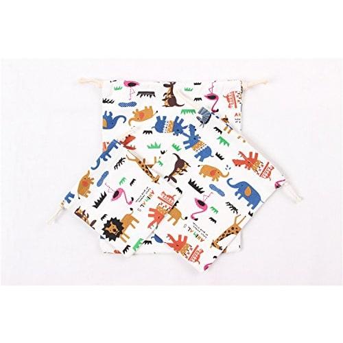 Elizabeth Drawstring Bags, Large, Medium, and Small, Japanese Pattern, Cotton, Stylish Fabric, Animal Design, Small Organizer, Perfect for Kindergarte