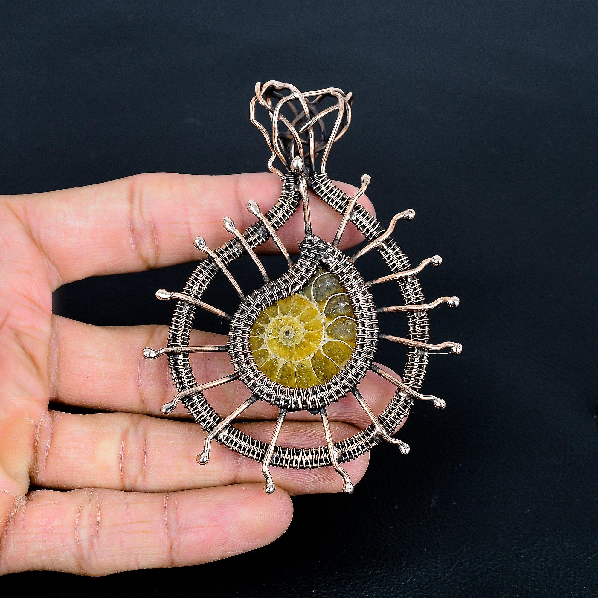 

Ammonite Fossil Pendant, Gemstone 999 Copper Wire Wrapped Jewelry Pendant, Handmade Jewelry Beautiful Pendant, Gift For Love 2.55 Inches