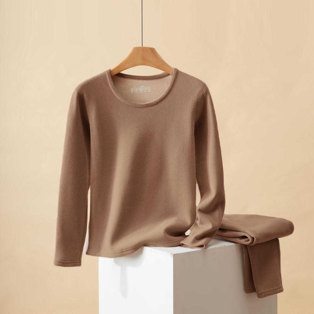 Koala Fleece Women's Extra Thick Alpaca Wool Underwear Set - Fleece-Lined, Round Neck Warmwear for Middle-Aged and Elderly.