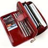 Stylish Red Synthetic Leather Long Wallet - Large Capacity, Multiple Cards, Zipper Closure, Polyester Lining - Perfect for Everyday Use