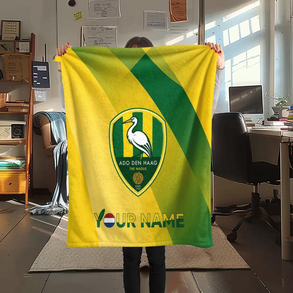 Custom Name ADO Den Haag Flannel Blanket, High quality Comfortable for All Seasons, Home Decor, Warmth and Comfort