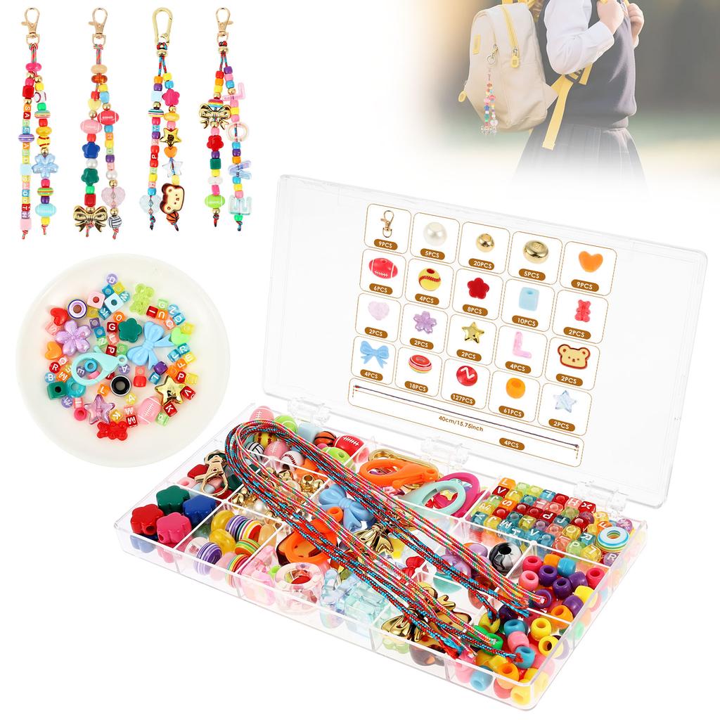 DIY Beaded Keychain Making Kit Acrylic Bow Bear Heart Star Letter Flower Cartoon Rhombus and Flat Beads Key Chain Charm Supplies