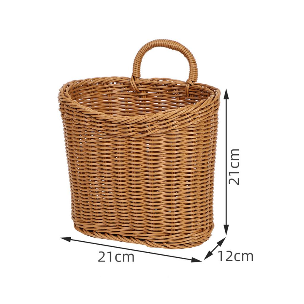 Multipurpose Imitation Rattan Wall Mount Basket with Hanging Handle Decor Hand Woven for Toys Snacks Vegetable Ginger Garlic