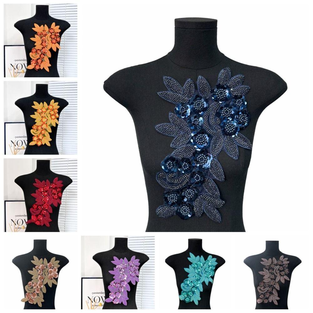 Three Dimensional Flowers Clothing Applique Sequin Patch Repair Flower Embroidered Patches  Apparel