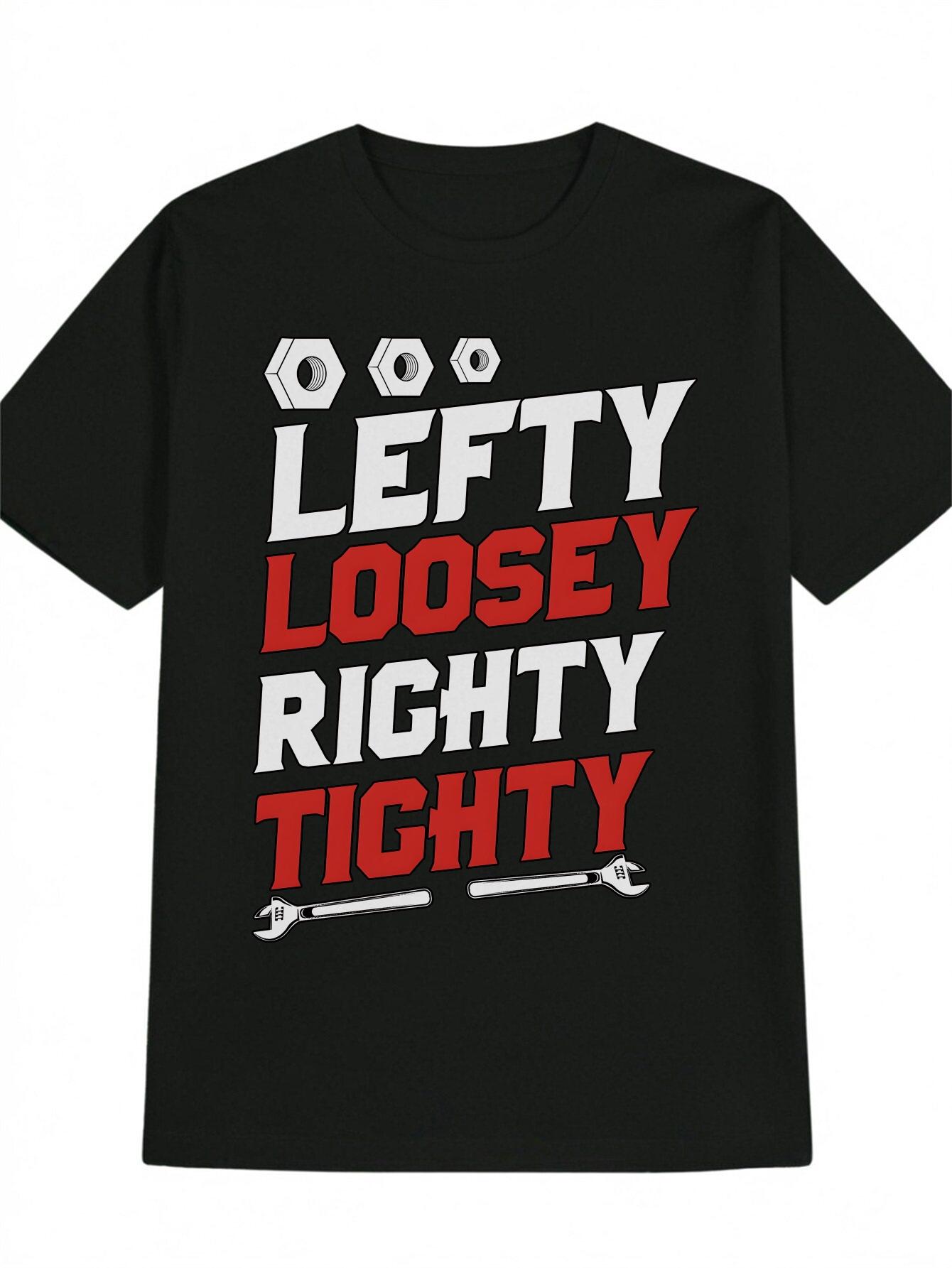 

Casual Versatile Round Neck T-shirt with LEFTY LOOSEY RIGHTY White Hex Nut Print XXXL