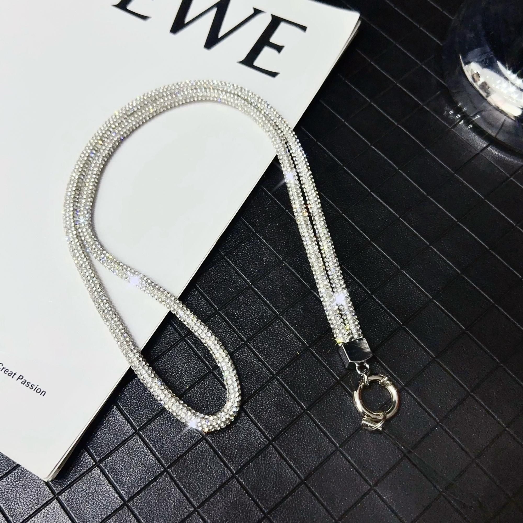 

Stylish Rhinestone Phone Lanyard Cotton Rope Neck Strap,Length: 80cm White