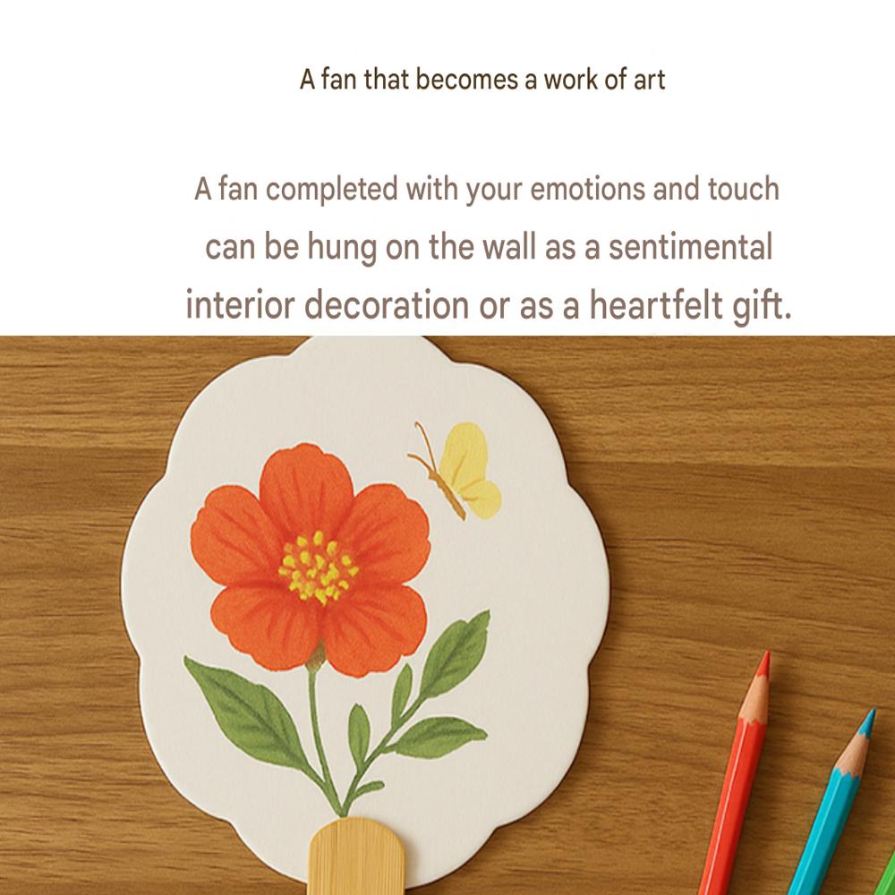 Blank DIY Paper-Fan (Flower) 5EA for Workshop / ArtClass(Coloring, Caligraphy, Etc)