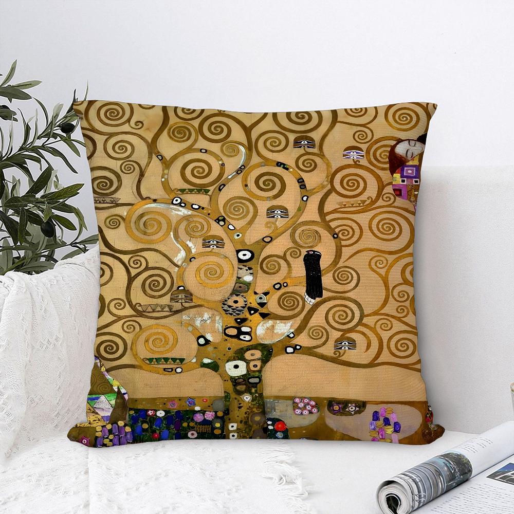 

G-Gustav K-Klimt Oil Painting Pillow Case Sofa Decorative Home Double-sided Print Plush Square Throw Pillow Covers Cushion Decor 16x16Inch