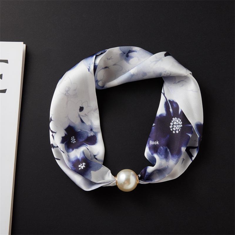 Magnetic Buckle Pearl Necklace with Silk Scarf – Fashionable, Versatile Spring/Summer Accessory for Women