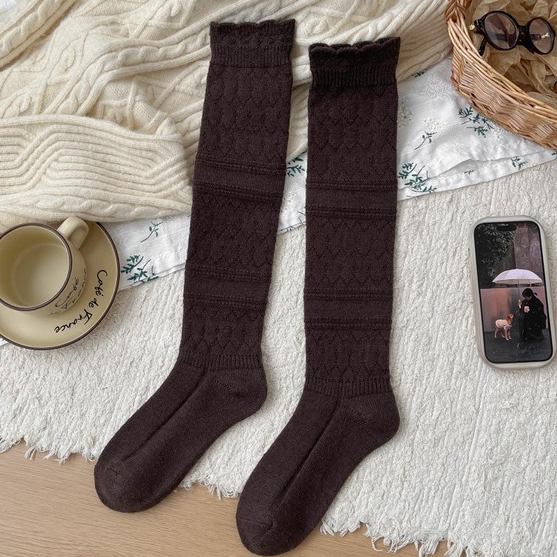 

Autumn and Winter Floating Hollow Calf Socks Warm Knitted Retro Gray Heavy Industry Long Tube Autumn and Winter Cotton Socks One Size чёрный