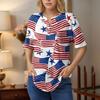 Short Sleeve Womens Tops Summer T-Shirts Print V Neck Casual Basic Tee Button Shirts Tunic Tops Independence Day