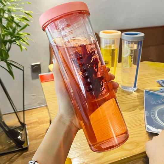 700ml Straw Cup with Foldable Straw Built-in Filter Tea Bin Easy to Clean