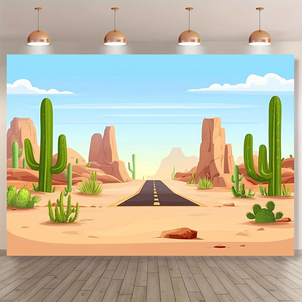 1 item, cartoon desert cactus background fabric, western wilderness desert road sand dune photography background 100x150cm