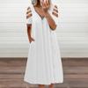 Women's Casual Fashion Solid Color Hollow Short Sleeve Zipper V-Neck Dress