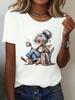 Elegant Granny Graphic Print Women's Summer Casual Short Sleeved T-Shirt Cute Playful Round Neck Tees Top Casual Woman Clothes