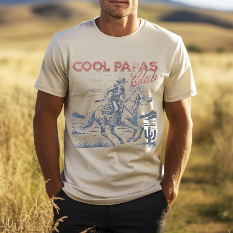 Cool Papa Club Print T Shirt For Unisex Crew Neck Short Sleeve Vintage Cowboy Fathers Day Streetwear Male Tshirts