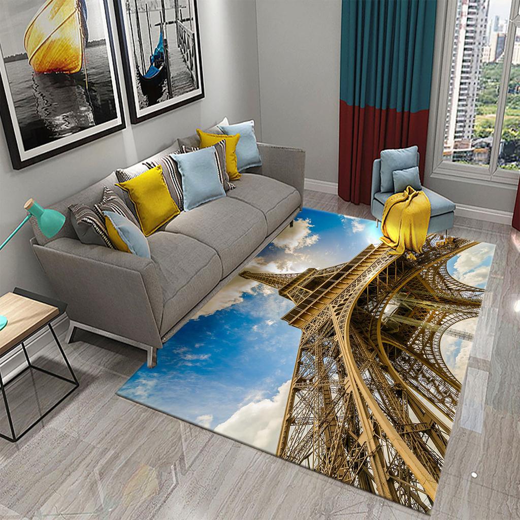 3D Romantic Paris Eiffel Tower Carpets for Living Room Bedroom Bathroom Entrance Non-Slip Rug Decor Kitchen Floor Mat Doormat