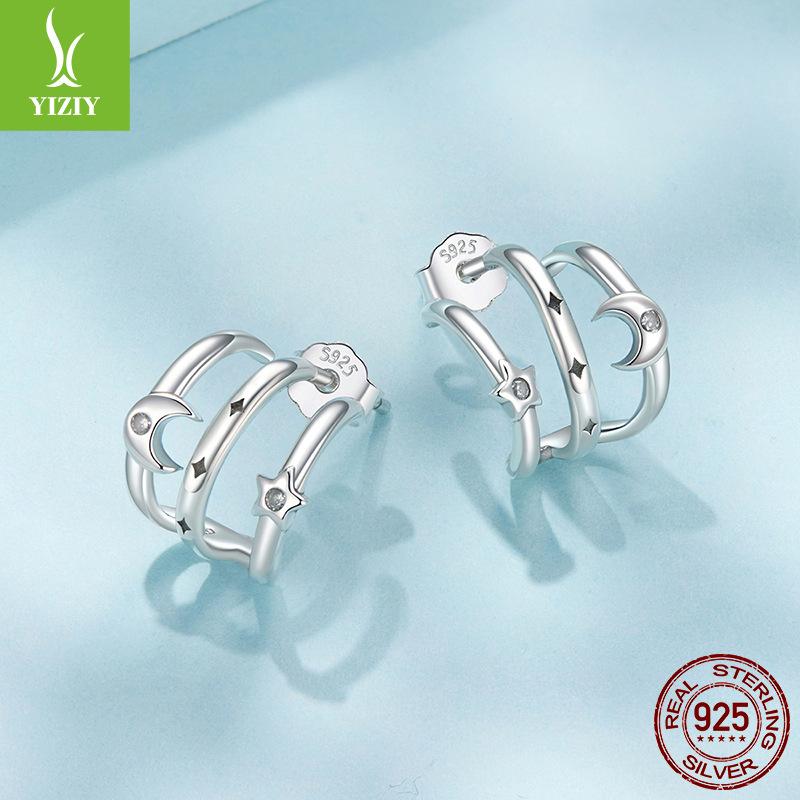 

Серьги-пусеты с несколькими кругами в виде звезды и луны, Персонализированные трендовые нишевые серьги-пусеты из стерлингового серебра S925 в виде звезды и луны