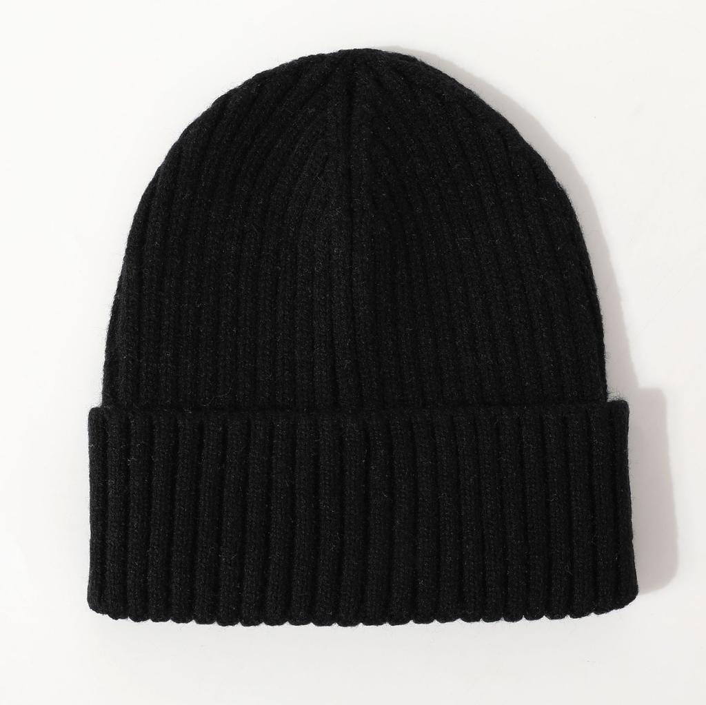 Winter Women's Knitted Hat Black Thickened Warm Hat Fashionable Versatile Knitted Wool Hat Autumn and Winter New Style