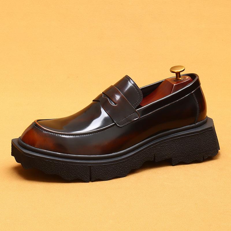 

Однопедальные кожаные туфли Мужские мягкие кожаные остроносые деловые повседневные туфли на толстой подошве с утолщением 46 темно-коричневого