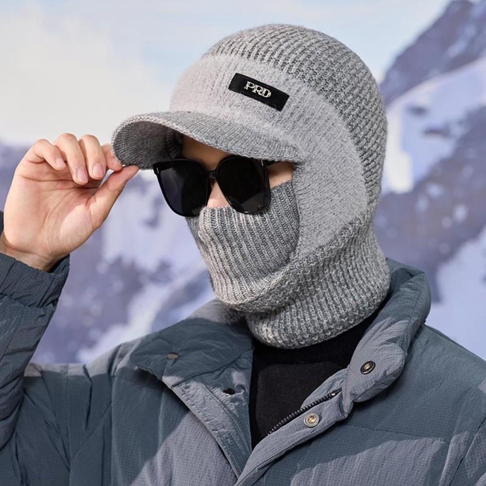 Cold Proof Brimmed Knitted Balaclava Polyester Fleece Lined Winter Knit Balaclava For Men