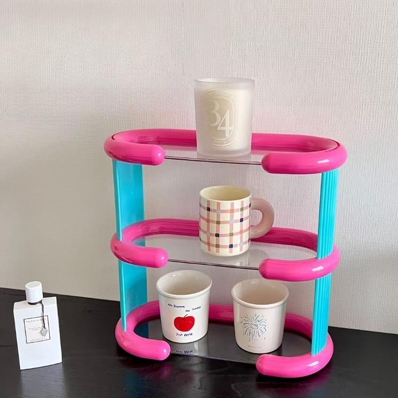 Desktop Colorful Storage Rack Organizer Kawaii Multi-layer Cup Mug Rack Storage Shelf Table Decor Cosmetic Bathroom Organizing