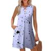 Women's Fashion Casual Printed V-Neck Button With Pocket Vest Sleeveless Dresses