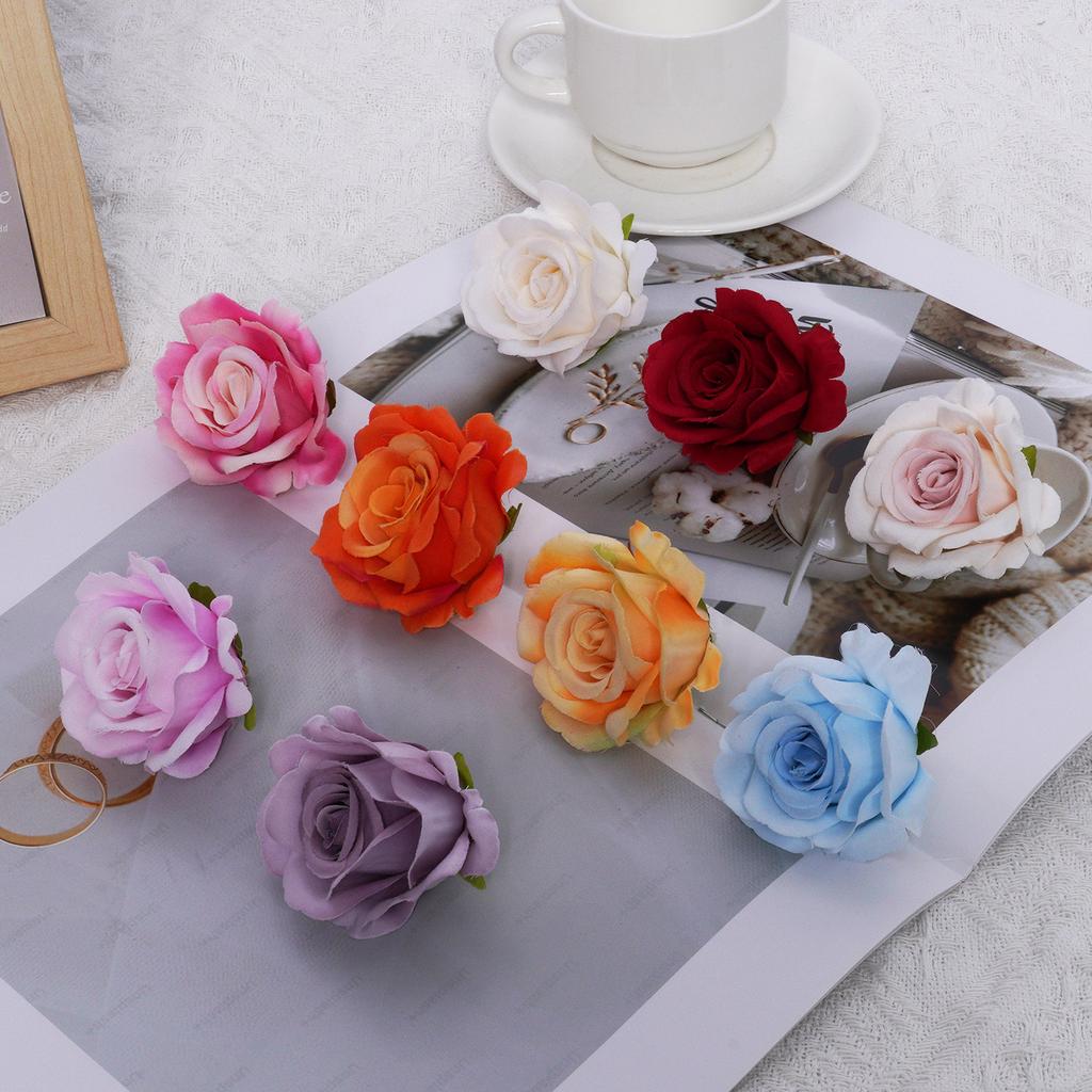 7pcs 6CM Silk Rose Heads Vintage Artificial Flowers Wedding DIY Wreath Garland Accessories DIY Gifts Box Scrapbooks Decor