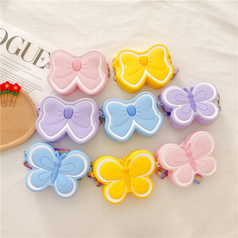 Children's Silicone Bag Cute Butterfly Single-shoulder Bag Girls' Candy-colored Bow Cross-shoulder Bag Kids Small Coin Purse New