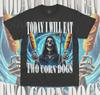 Today I Will Eat Two Corn Dogs T- Shirt Funny Meme Evil Skeleton Weird Unisex Tee