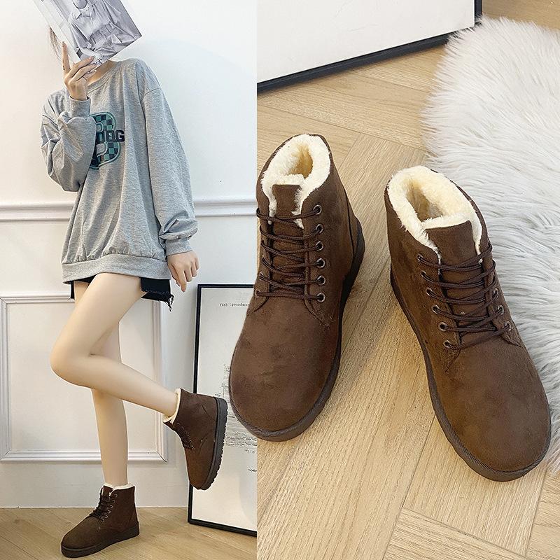 Autumn and Winter Students Snow Boots Women's Short Boots Short Thermal Boots Lace-up Flat Heel Korean Version Tide Cotton Shoes Direct Supply